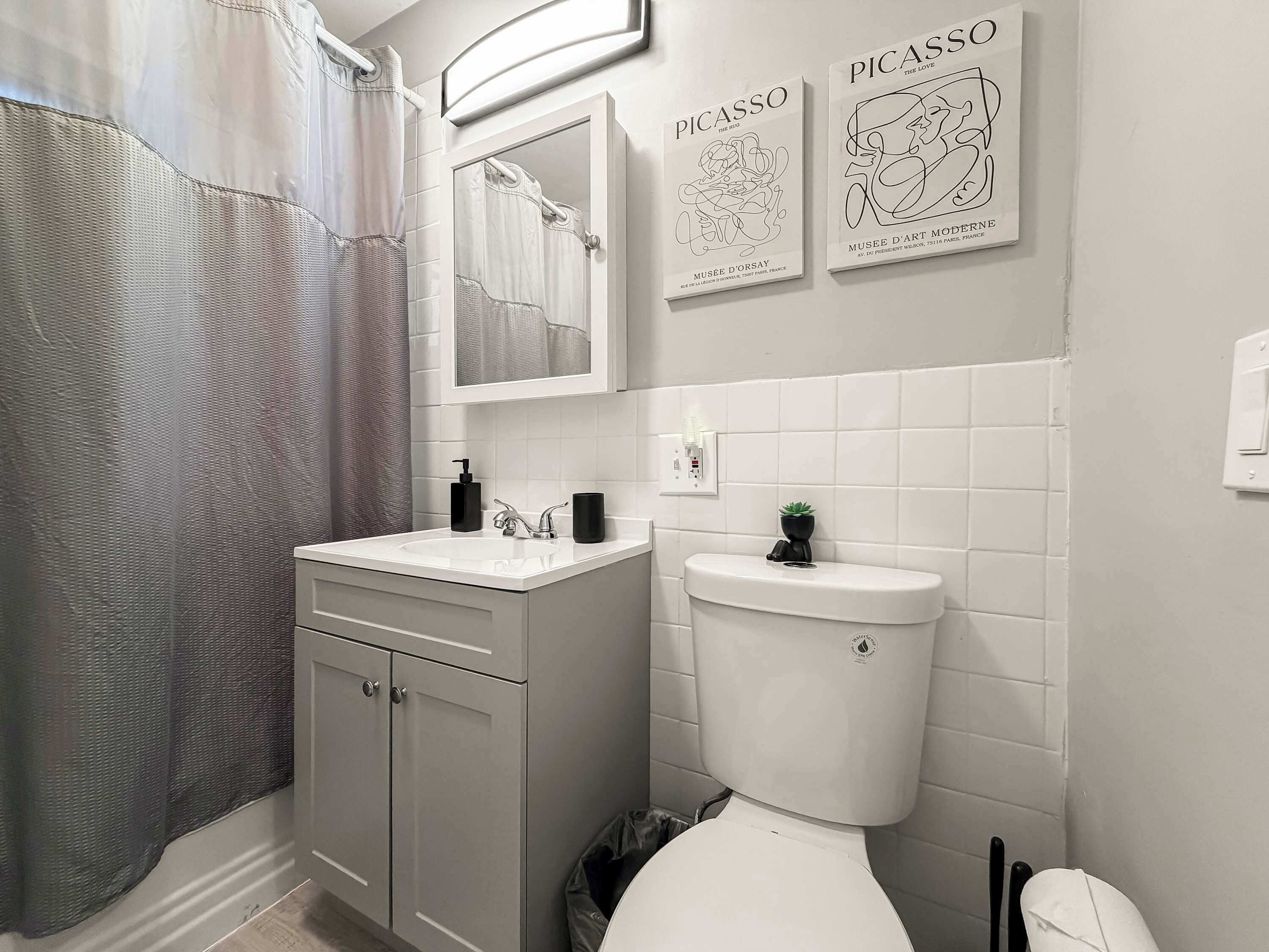 Chuveiro, secador de cabelo, toalhas de banho 