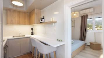Fridge, oven, stovetop, coffee/tea maker
