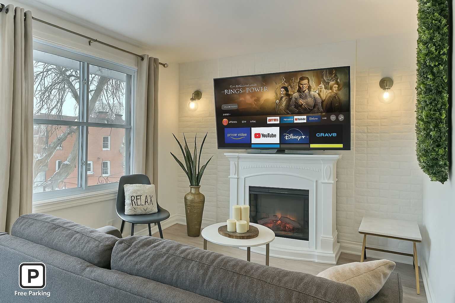 Televisión y chimenea 