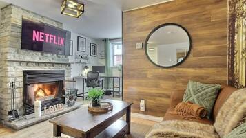 TV, fireplace, offices