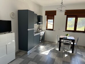 Appartement Confort, vue sur la montagne | Cuisine privée | Réfrigérateur grande capacité avec congélateur, un four