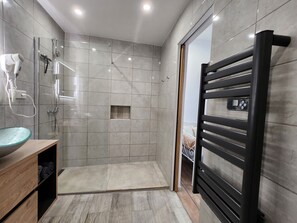 Hair dryer, towels, toilet paper