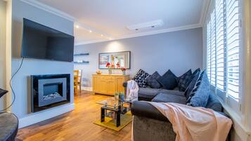 TV, fireplace, video games