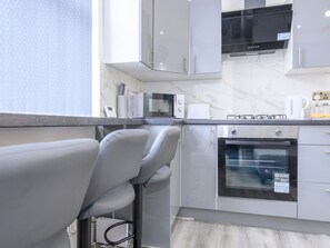 Microwave, oven, toaster, cookware/dishes/utensils