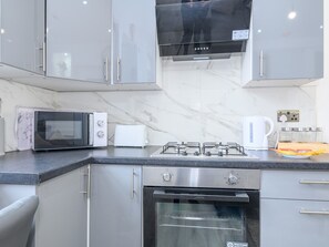 Microwave, oven, toaster, cookware/dishes/utensils