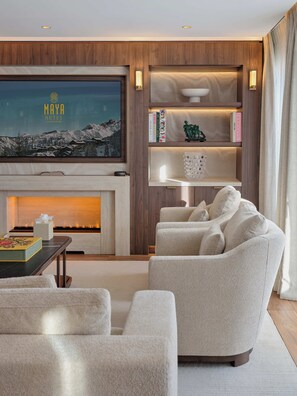 Superior Suite, Mountain View | Living area | Smart speakers, offices - Maya Hotel Courchevel 1850 (Courchevel)