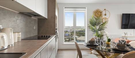 Fridge, microwave, oven, dishwasher