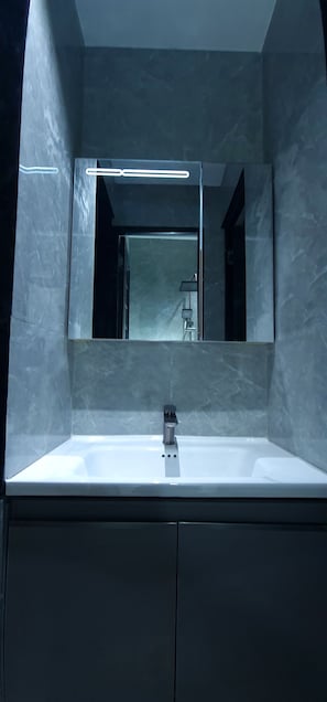 Shared Dormitory, Men only | Bathroom | Shower, rainfall showerhead, bidet, towels
