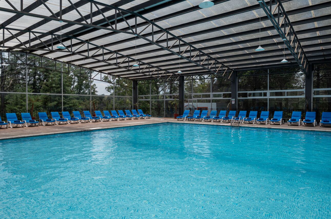 Indoor pool, open 8:00 AM to 8:00 PM, pool umbrellas, sun loungers