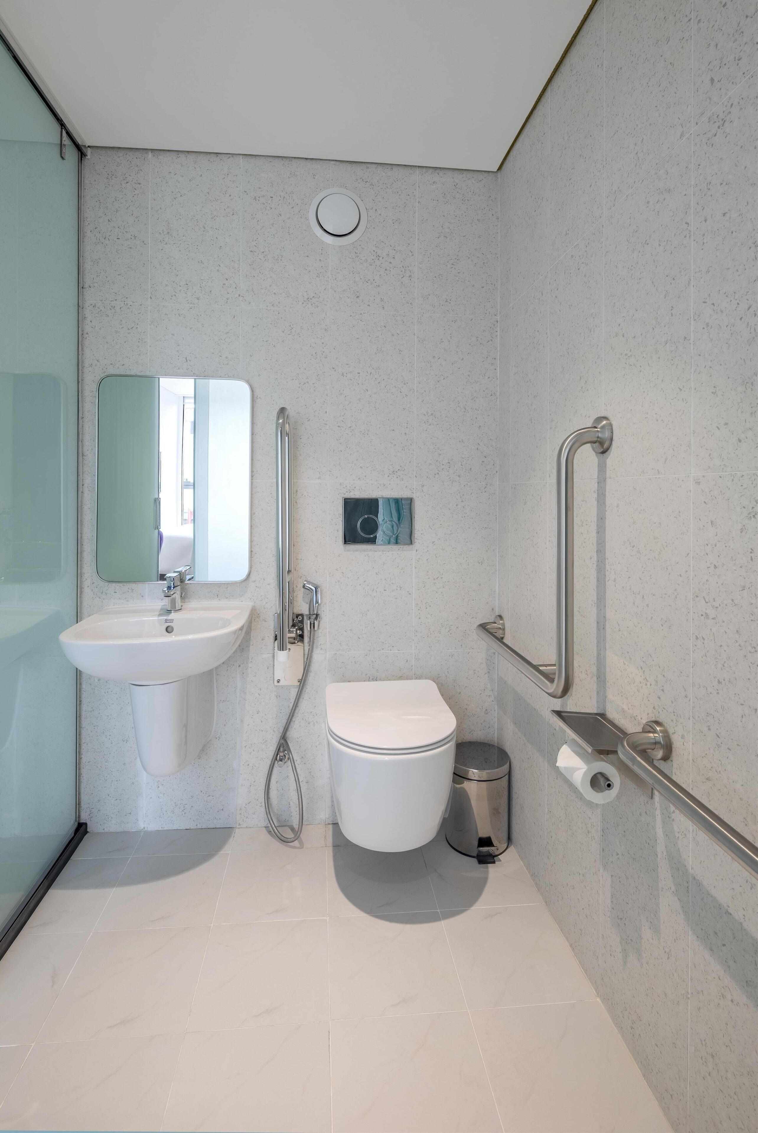 Room, 2 Queen Beds, Accessible | Bathroom | Shower, hydromassage showerhead, hair dryer, slippers