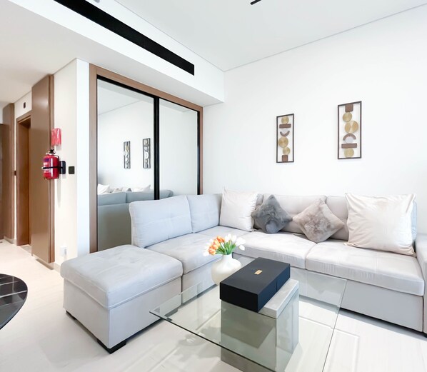 Studio, 1 King Bed, Canal View (0 Bedroom) | Living area - Canal View Luxury Pool Access & Hot Tub (Dubai)