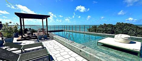 Outdoor pool, sun loungers