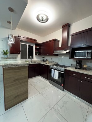 Microondas, horno y placa de cocina