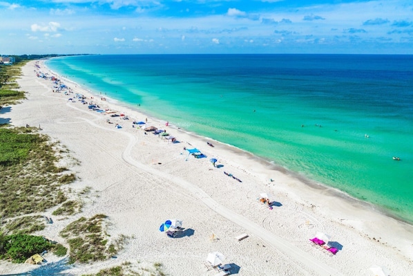 On the beach, beach towels