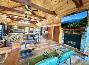 Smart TV, fireplace, video games, foosball