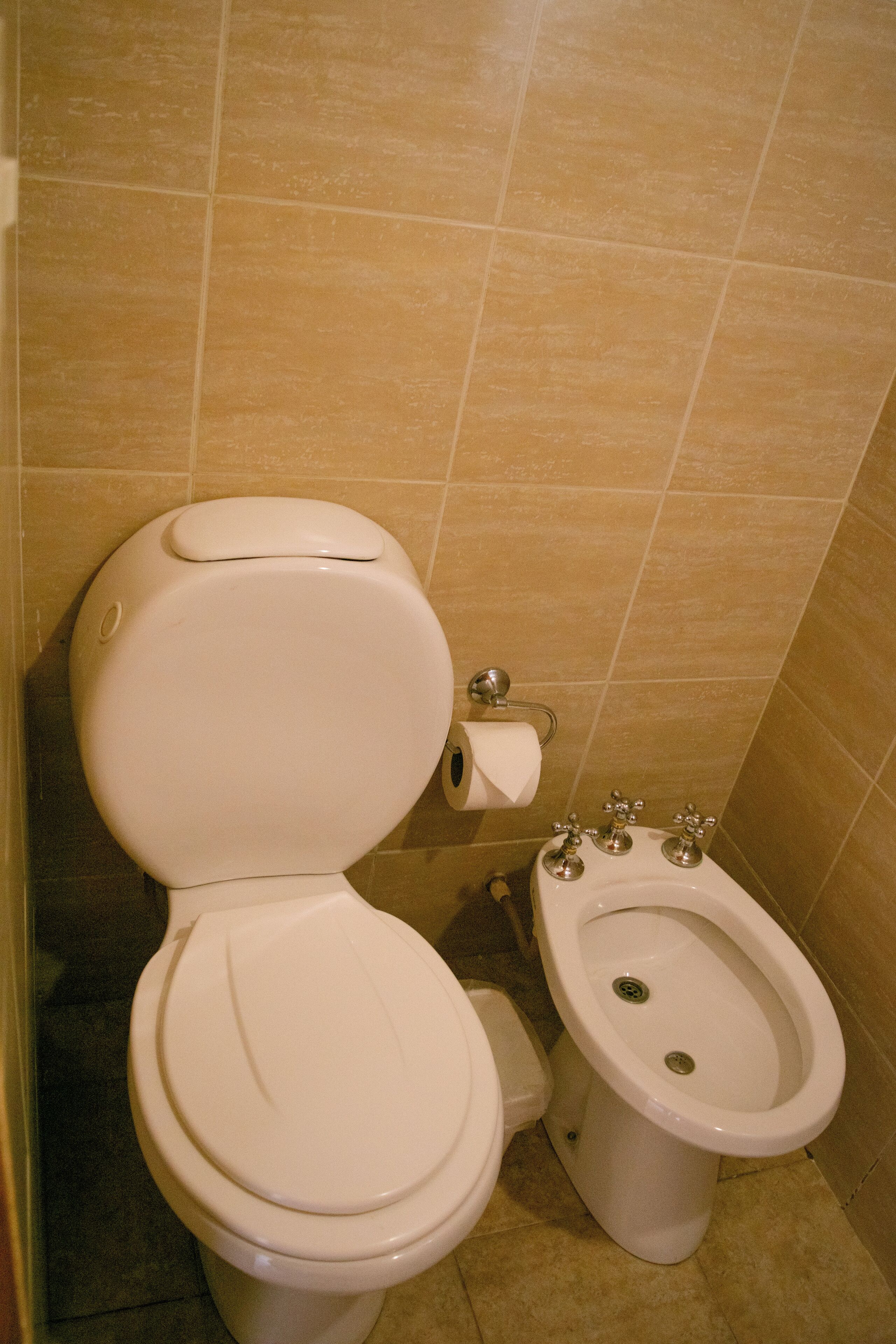 Un bagno con il water e un bidet.