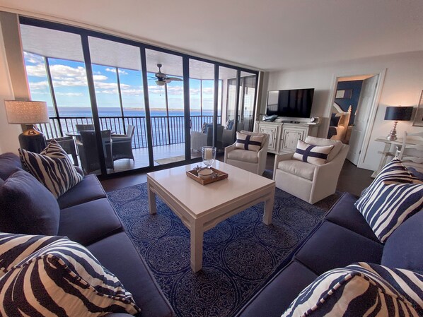 TV, stereo - Sanibel Harbour Resort Bay View Tower 334: Fresh nautical theme with Beachfront views (Fort Myers)