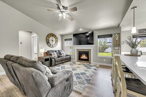 Smart TV, fireplace, video games, books