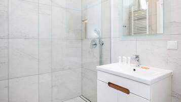 Regadera, secadora de cabello, toallas