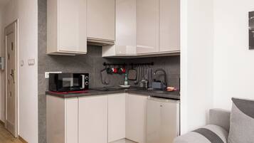 Réfrigérateur, micro-ondes, plaque de cuisson, lave-vaisselle
