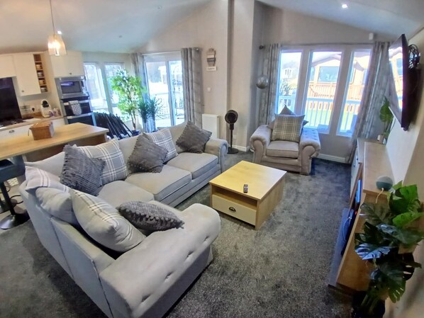 Smart TV, fireplace, computer monitors