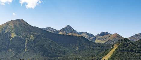 A mountain landscape with a clear sky.