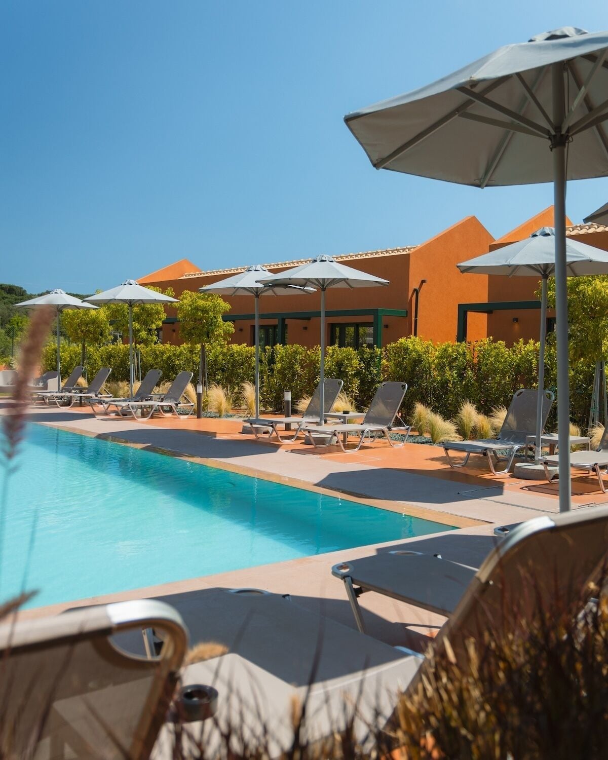 สระว่ายน้ำกลางแจ้งเปิดตามฤดูกาล, ร่มริมสระว่ายน้ำ, เก้าอี้อาบแดดริมสระ