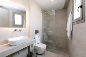 Standard Studio Annex | Bathroom | Shower, slippers, towels, soap - 12 Reasons Why Metaxourgeio (Athens)