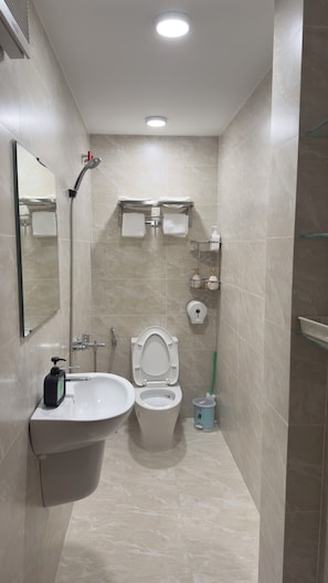 Monolocale Standard, 1 letto king, servizio di pulizie disponibile, vista città | Bagno | Doccia, asciugacapelli, asciugamani, sapone