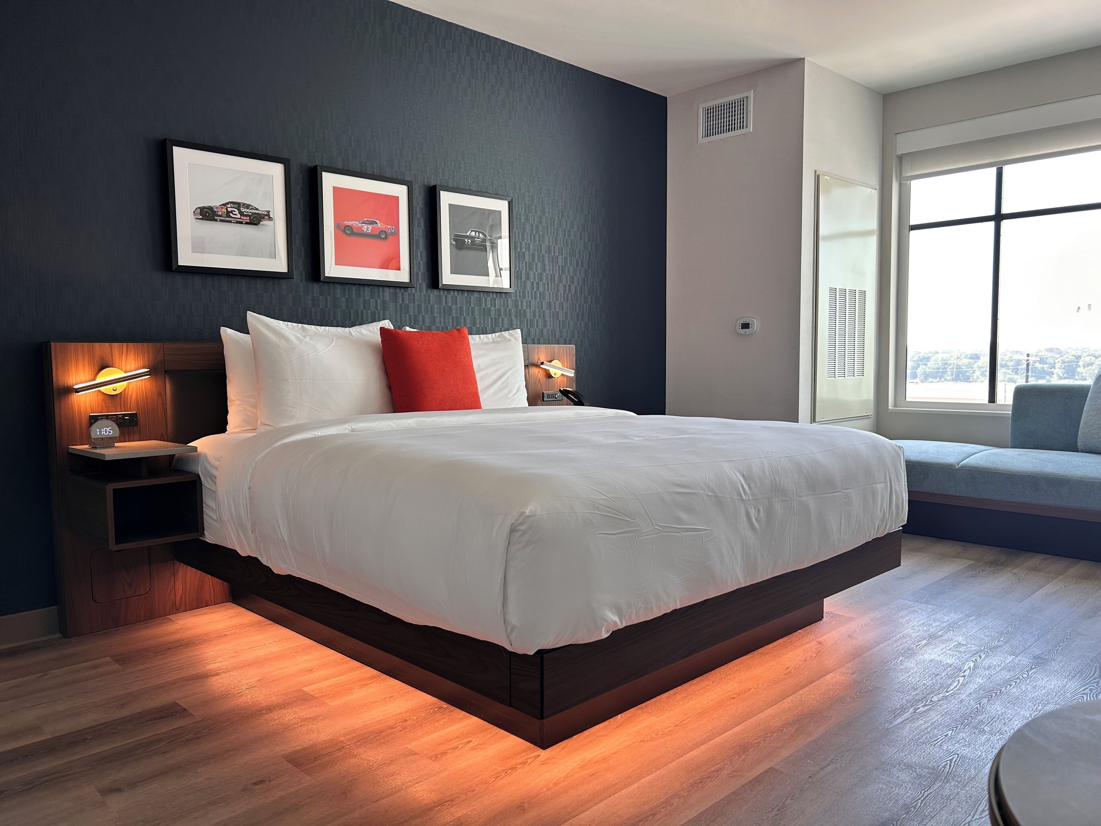 Premium bedding, pillowtop beds, desk, laptop workspace