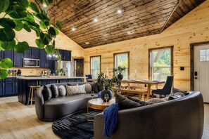 Smart TV, fireplace, table football, books