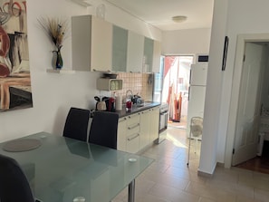 Fridge, microwave, oven