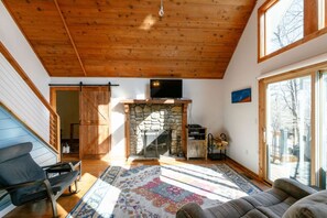 Una televisión, una chimenea