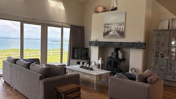 Una televisión, una chimenea