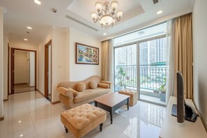 Apartment, 2 Bedrooms | Living area | 43-inch Smart TV with digital channels - PD Pristine Apartment Landmark Plus (Ho Chi Minh City)
