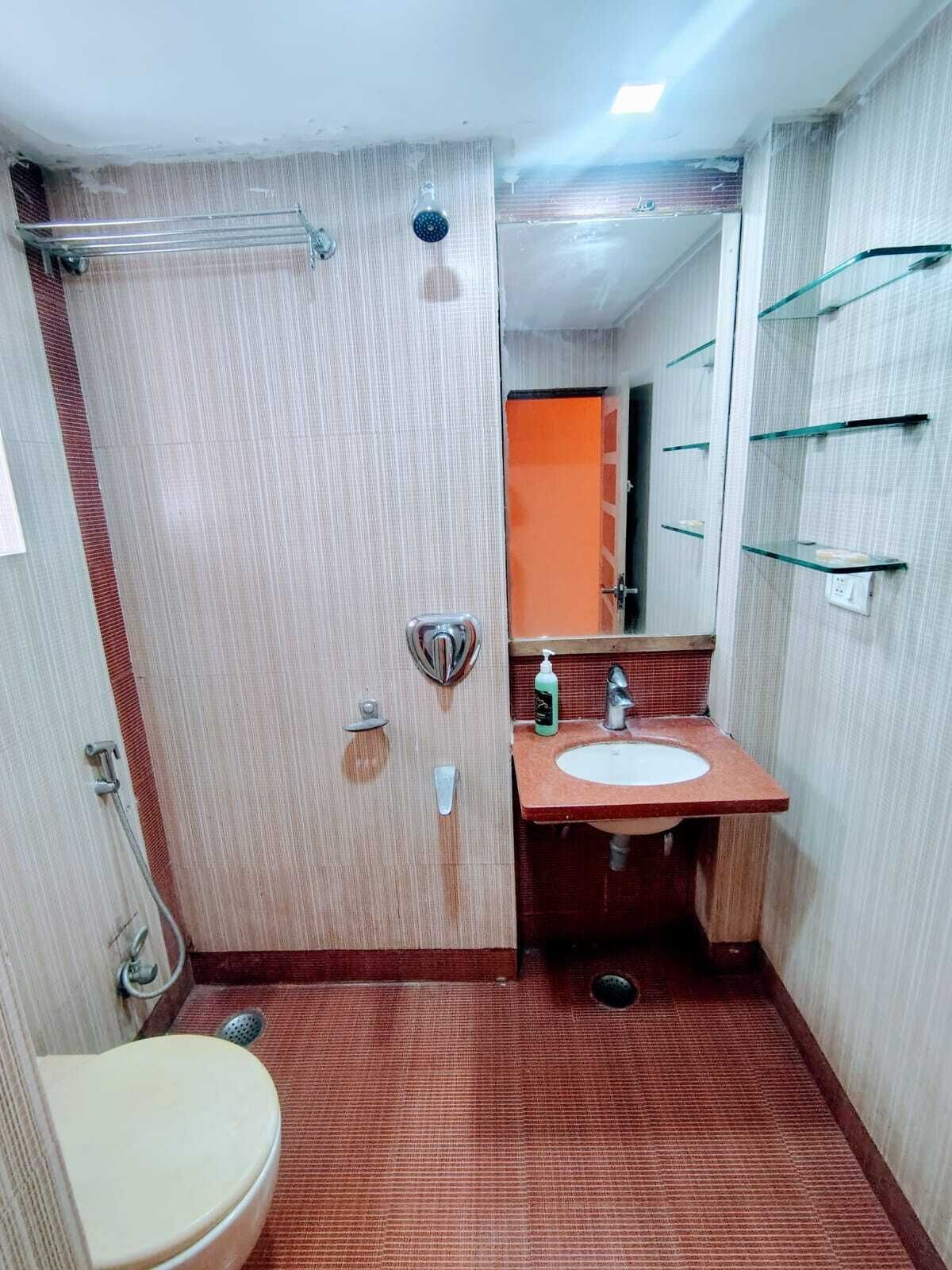 Baño pequeño con inodoro, lavabo y zona de ducha.
