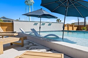 A heated pool - Resting Beach Place – Private Pool | Steps to Beach Access | Ocean View | Oak Island, NC (Oak Island)