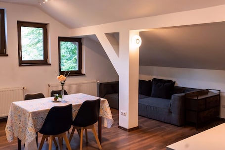 Superior Apartment, Air conditioning, City View | Living area | TV