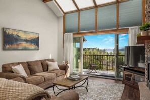 Tv, eldstad och en stereo