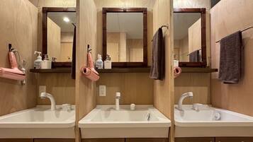 Douche, sèche-cheveux, chaussons, toilettes avec bidet électronique