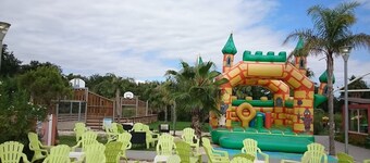 Comfortable mobile home camping with swimming pool and mini farm