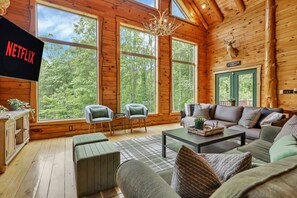 Smart TV, fireplace, foosball, table tennis