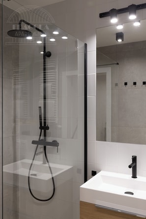 Comfort Apartment, 1 Queen Bed with Sofa bed | Bathroom | Shower, free toiletries, hair dryer, towels