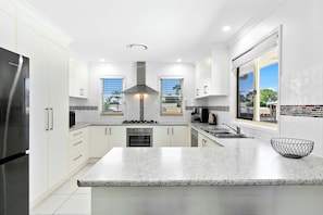 Fridge, microwave, dishwasher, coffee/tea maker