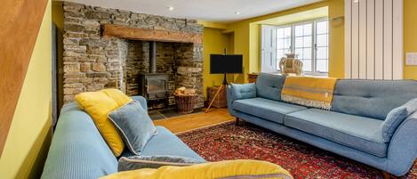 TV, fireplace