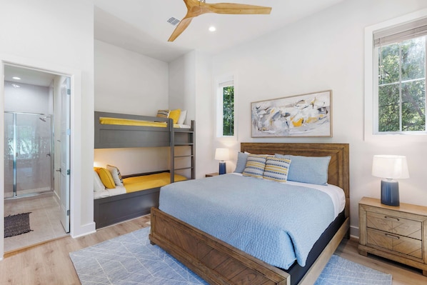 5 bedrooms, desk, iron/ironing board, travel cot