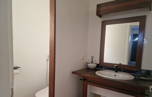 Shower, towels, toilet paper