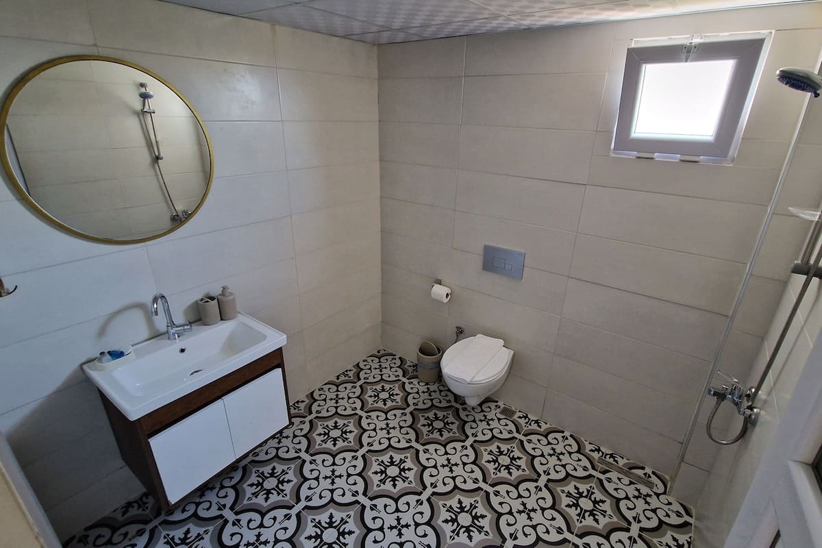 Standaard kamer | Badkamer | Een aparte badkuip en douche, een haardroger, handdoeken, zeep