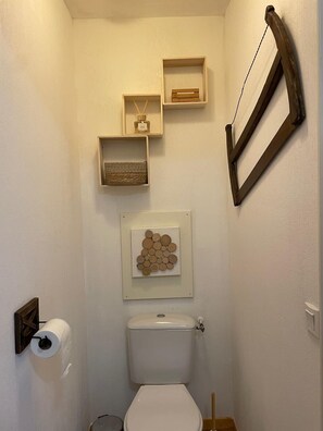 Hair dryer, towels, toilet paper