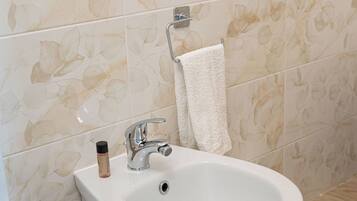Shower, hair dryer, bidet, towels